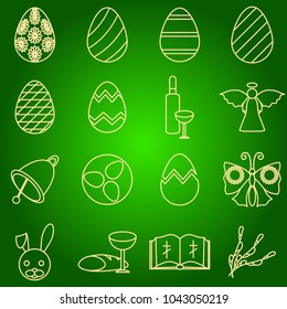 Set of icons Easter symbols egg, angel, bell, wine, butterfly, bible, rabbit, willow.