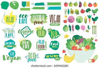 Set of icons for Eat Right motivation poster. Healthy food. Vegan food. Menu for healthy food restaurant. Vector illustration