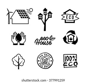 Set icons eco home, saving energy and water, garbage recycling. Vector illustration