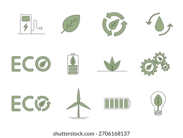 Conjunto de ícones para o tema de ecologia, ilustração vetorial plana.