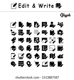 A set of icons with edit and write themes. With glyph style
