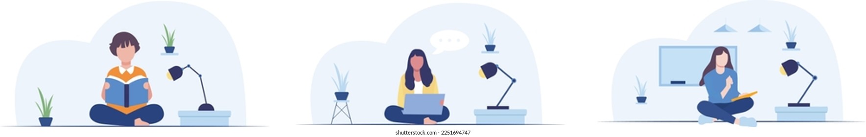 Set of icons for education with flat design concept for website and landing page templates. white blue background vector illustration.