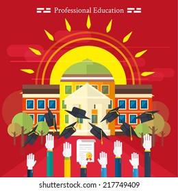 Set icons for education, online education, professional education in flat design style