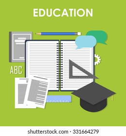 Set icons for education, online education, professional education in flat design style