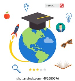 Set icons for education, online education, professional education in flat design style