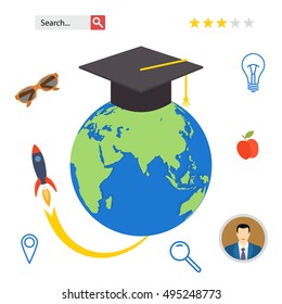 Set icons for education, online education, professional education in flat design style