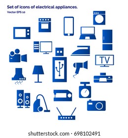 A set of icons of electrical appliances.