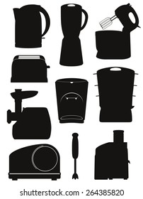 set icons electrical appliances for the kitchen black silhouette vector illustration isolated on white background