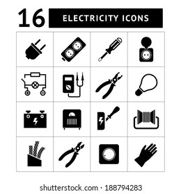 Set icons of electricity isolated on white. Vector illustration