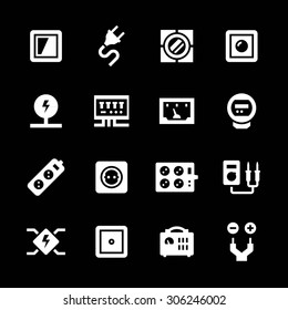 Set icons of electricity isolated on black. Vector illustration