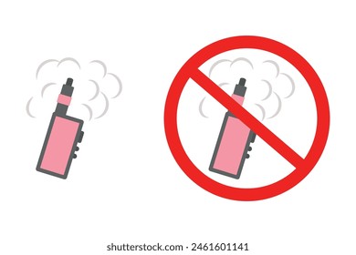 Conjunto de iconos de cigarrillos electrónicos, vapeadores. Electrónica cigarrillo en un cartel de prohibición. Deje de fumar. No a Vapes. Ilustración vectorial, eps 10. Para carteles sociales, Diseño web sobre los peligros de