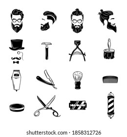 Set of icons, elements and tools for the barbershop. Cut out icon for plotter or laser cutting. Barbershop cut-out vector illustration.