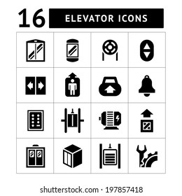 Set Icons Of Elevator And Lift Isolated On White. Vector Illustration