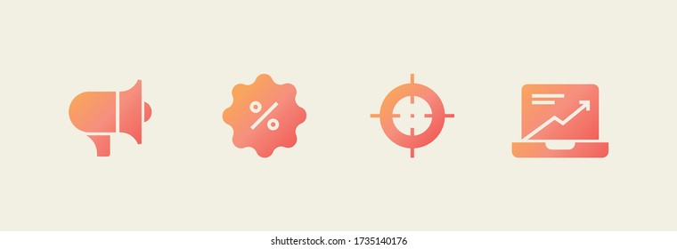 Set icons of Email Marketing, Social Media, Advertising, Start Up, Like Button, Video Ads, Global Business and Targeting. Vector illustration of merketing and Business.