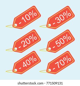A set of icons, emblems with a discount percentage. The idea of tags for mega savings. Vector illustration.