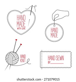 Set of icons, emblems and labels for handmade, tailor, hand sewing and knitting theme design