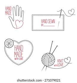 Set of icons, emblems and labels for handmade, tailor, hand sewing and knitting theme design