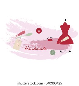 Set of icons, emblems and labels for handmade, tailor, hand sewing and knitting theme design 