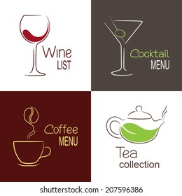 Set of icons and emblems for restaurant drinks menu design