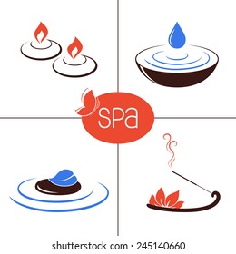 Set of icons and emblems for SPA and ayurveda therapy, beauty treatment, aromatherapy and wellness