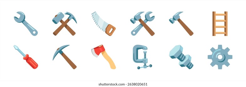Set of icons emoji tools on white background Basic Work tools vector 10 eps.
