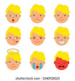 A set of icons for emoticons. Flat style. Cartoon. Vector.