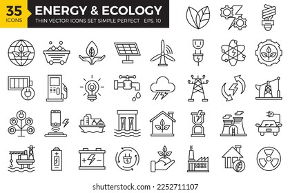 Set of icons Energy and Ecology thin line simple perfect. Vector illustrations.