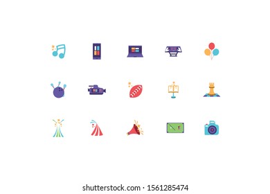 set of icons of entertainment on white background vector illustration design