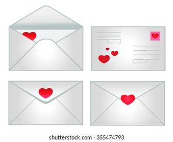set of icons of envelopes with hearts