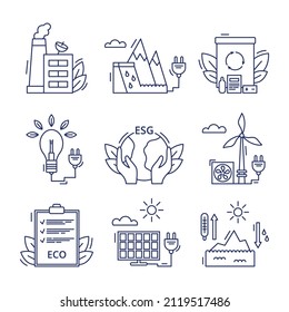 Set icons environmental, ESG concept. Vector illustration isolated on a white background.