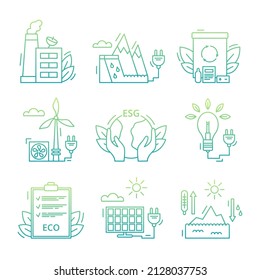 Set Icons Environmental, ESG Concept. Gradient. Vector Illustration Isolated On A White Background.