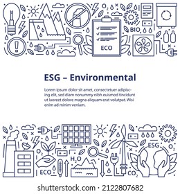 Juego de iconos ESG, ECO, BIO. Criterios ambientales ESG, los iconos se colocan en la parte superior e inferior del cuadrado con inscripción en el centro. Plantilla. Ilustración vectorial aislada en fondo blanco.