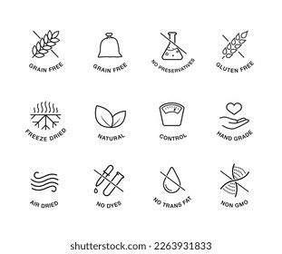 Set of icons for ethical food. The outline icons are well scalable and editable. Contrasting elements are good for different backgrounds. EPS10.	
