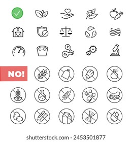 Set of icons for ethical food. The outline icons are well scalable and editable. Contrasting elements are good for different backgrounds. EPS10.