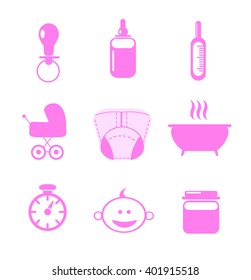 Set icons. Everything you need for baby . Vector illustration  . Illustration in a flat style