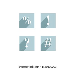 Set of icons with exclamation and question marks, percent sign and bars, flat image, long shadow