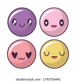 set of icons with expression circles kawaii style, emoticon vector illustration design