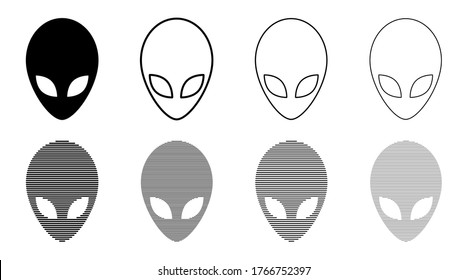 Establecer iconos. Icono plano de cara extraterrestre o símbolo de cabeza para aplicaciones y sitios web. Ilustración vectorial. 