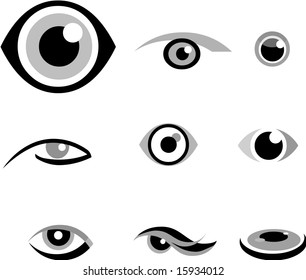 set of  icons of eye, black and white