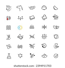 Set icons for fabric, clothing. Vector illustration. Isolated on white background. It can be used in the adv, promo, package, etc. EPS10.