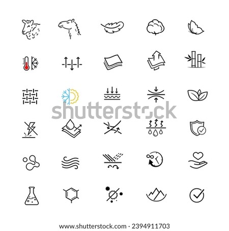 Set icons for fabric, clothing. Vector illustration. Isolated on white background. It can be used in the adv, promo, package, etc. EPS10.
