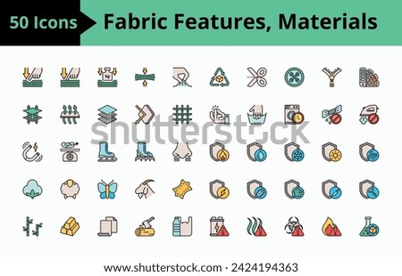 set of icons Fabric Features, Materials color