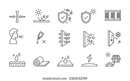 set of icons fabric properties	