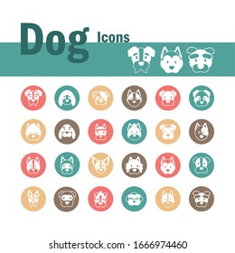 set of icons of faces different breeds of dogs vector illustration design