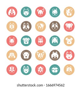 set of icons of faces different breeds of dogs vector illustration design