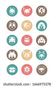 set of icons of faces different breeds of dogs vector illustration design