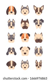 conjunto de iconos de caras diferentes razas de perros ilustración vectorial diseño