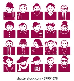 Set of icons with faces of different people