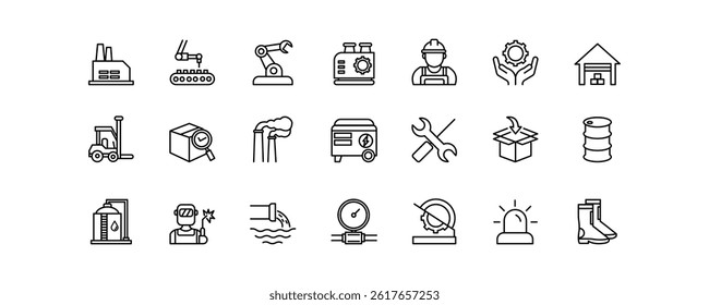 Set of icons for the factory. Editable stroke. Vector illustration	