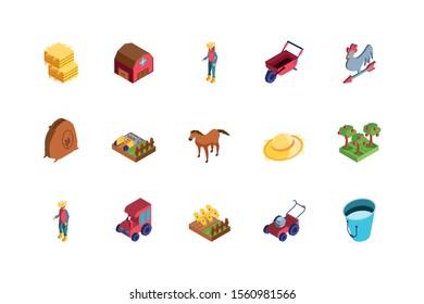 set of icons of farm on white background vector illustration design